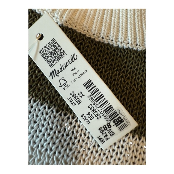 Madewell Loose Open Knit Crewneck Lightweight Sweater White Green Stripe NWT XS - Picture 4 of 12